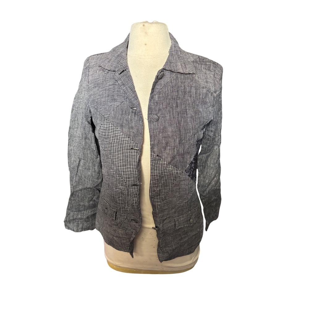 Sara Isabella Patchwork Blazer Jacket Women‎ S Gray Plaid Lace design
